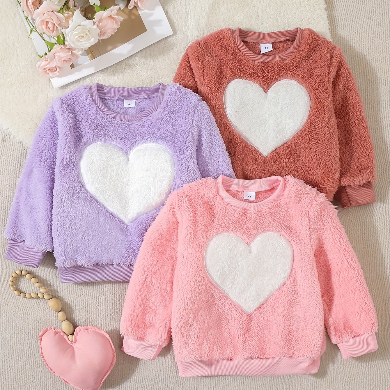Girls' Fall Winter Warm Plush Sweatshirt 3pcs Set Embroidery Base Layer
