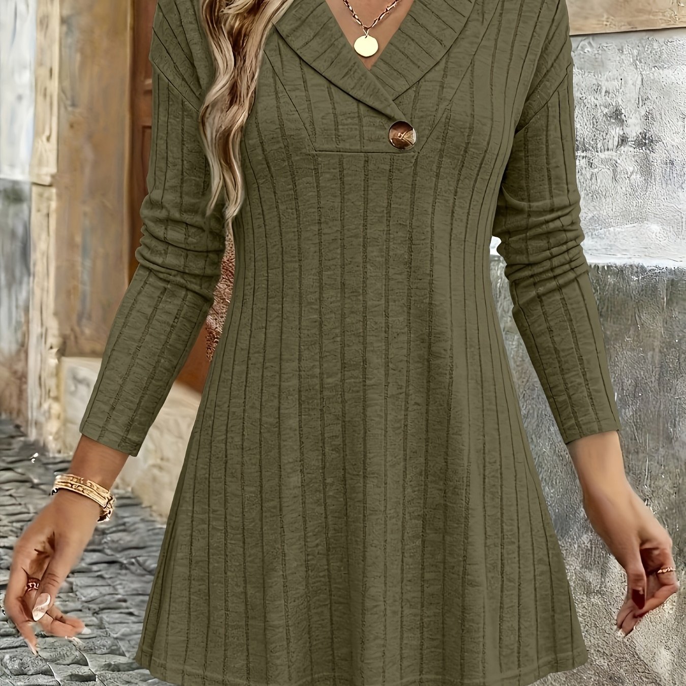 TEMU Plus Size, /summer : Plus Size Women's Casual Stretch Button-up Long Sleeve T-shirt, Lapel Ribbed V-neck Tee
