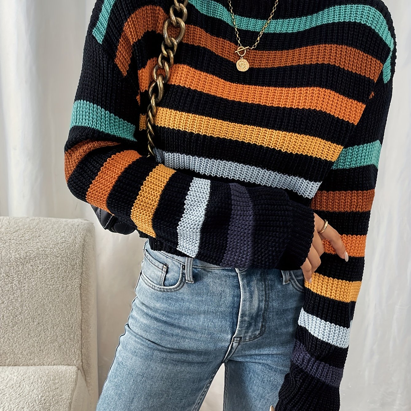 Elegant Directional + Women's Striped Pullover Sweater