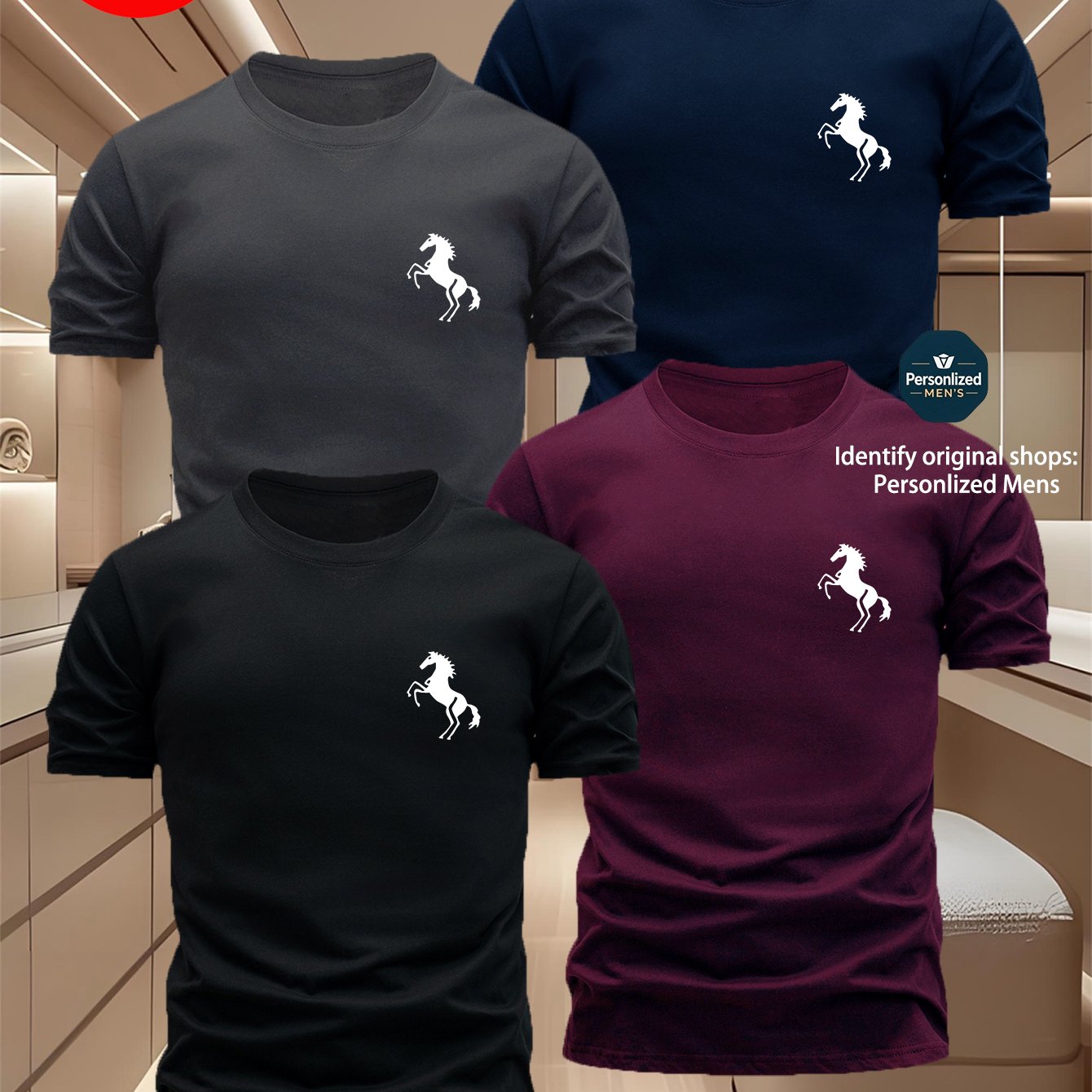 TEMU Men's 4pcs Horse Print T-shirts 4-color Pack - Short Sleeve Round Neck Casual Tees With , Minimalist Suitable For Daily Wear & Sports, Machine