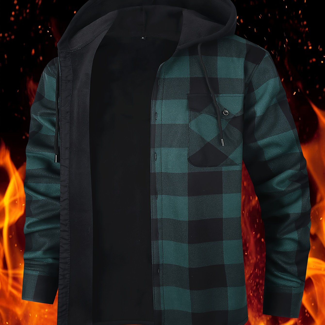 TEMU Men's Brushed Long-sleeve Thermal Top With Double Pockets And Design, Autumn Essentials