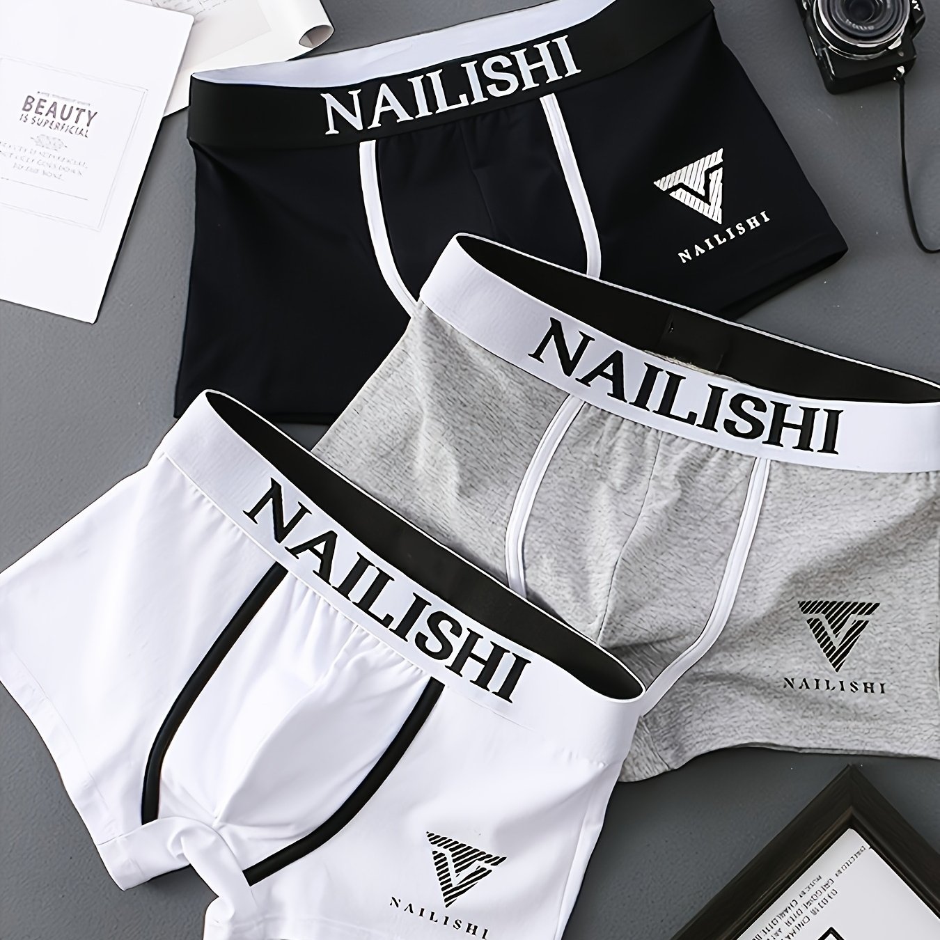3pcs Men's Underwear Boxer Briefs Letter Print, Comfortable Breathable Boxers Trunks Letter True Briefs