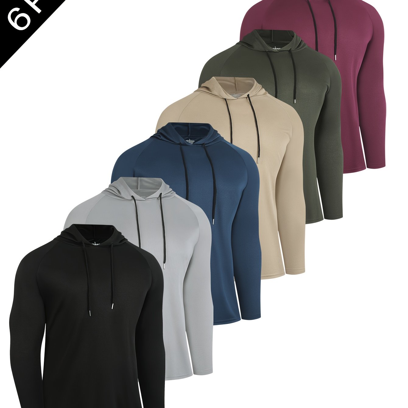TEMU 6pcs Pc - Men's Quick-dry Hooded Sweatshirt - Breathable Moisture-wicking Long Sleeve Pullover, Suitable For Yoga, Running, And Fitness -