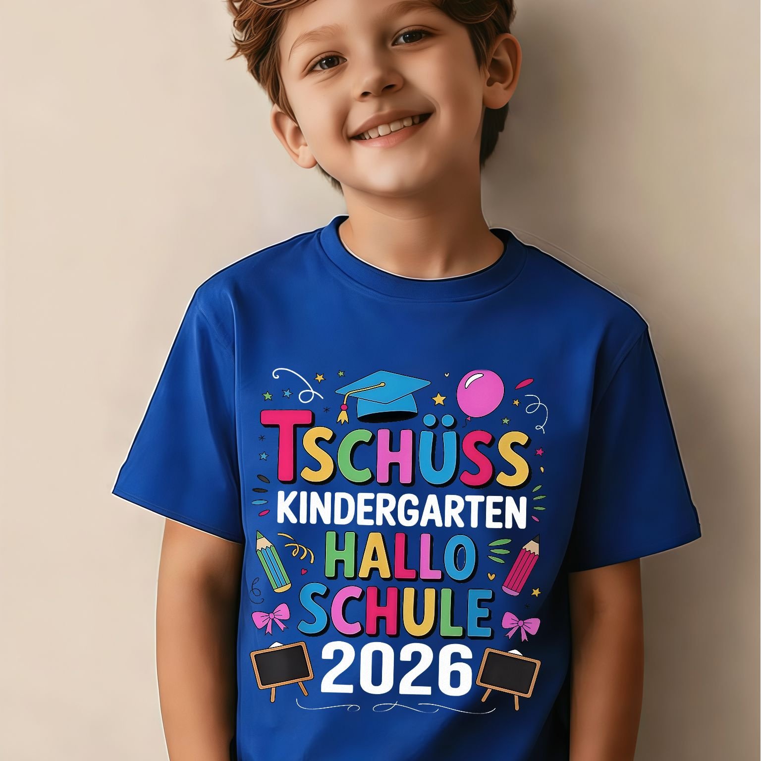 Tschüss Kindergarten Graduation 2026 Boys' And Girls' T-shirt - Adorable And Fun Colorful , Celebrating Of A Year, Suitable For Children, Perfect Gift , Suitable For Holidays