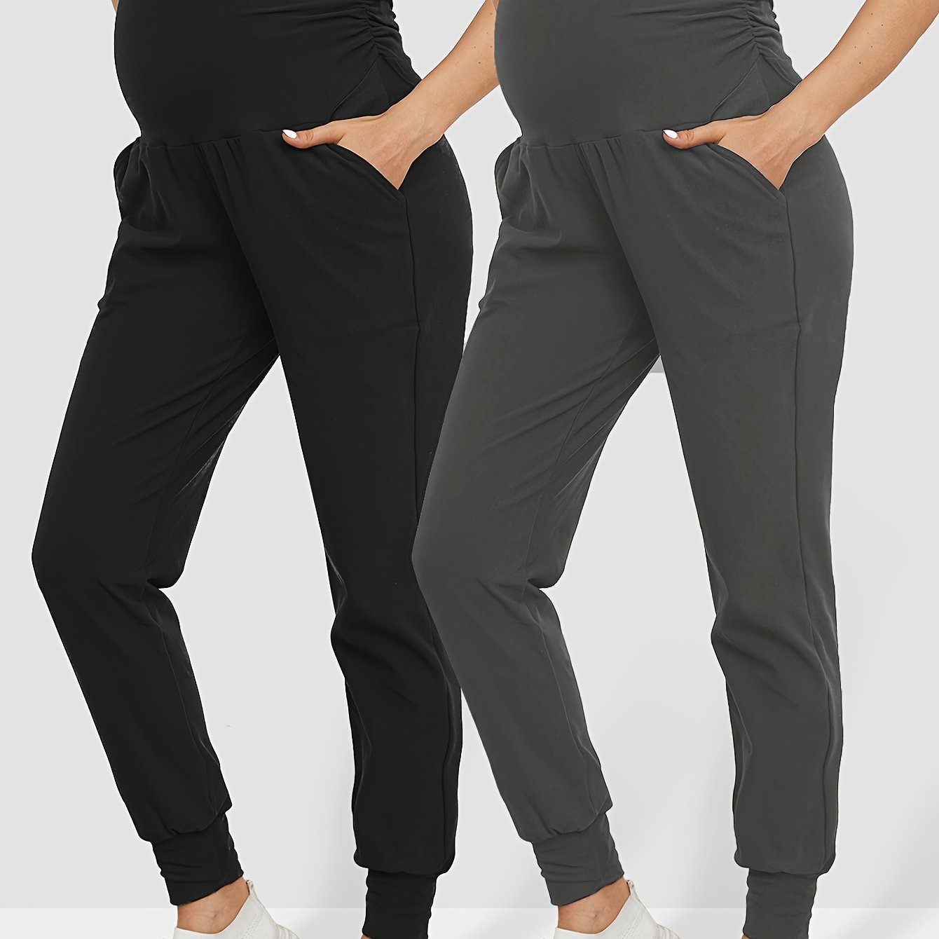E-shop 2er-Pack Schwangerschafts-Yoga-Hosen mit , hochelastische, bequeme Schwangerschafts-Jogginghosen, hoher Bund, Bauchunterstützung, geeignet für ,