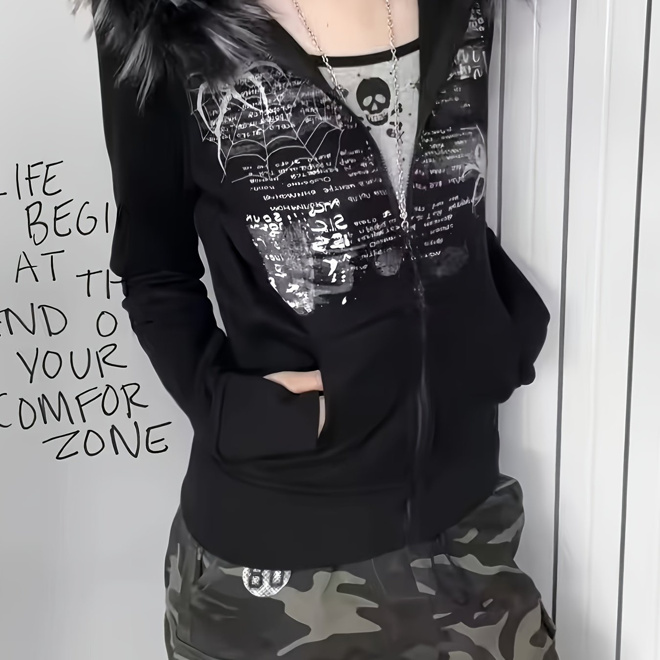 Image of Self-cultivation Printed Letter Hat Sweatshirt Hoodie ()
