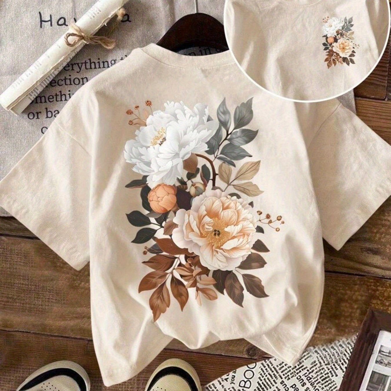 TEMU Domestic Delivery, A Stylish Women's Graphic Tee - A Casual Short-sleeve Round-neck Top - Light And , Perfect For Spring And Summer Outfits