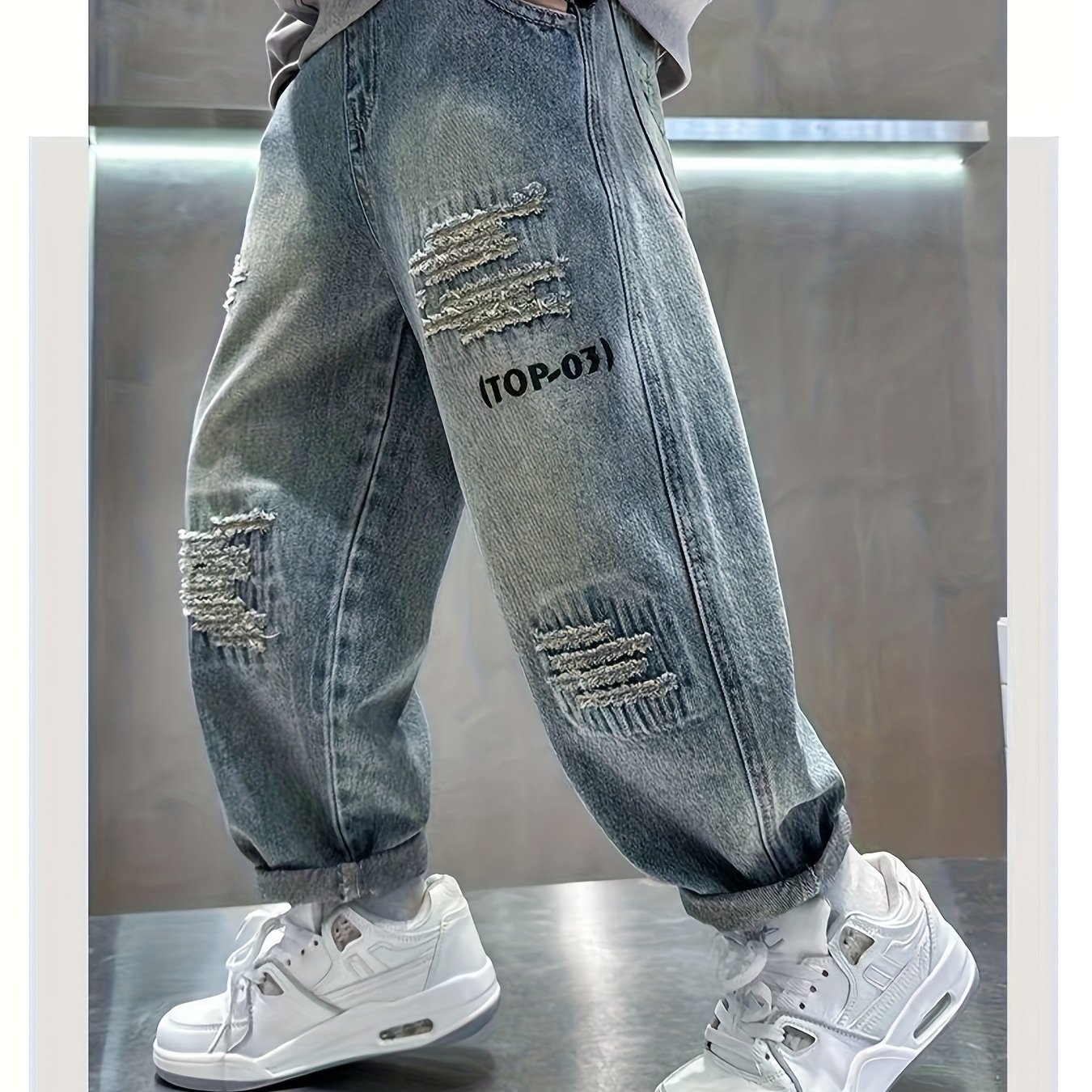 Image of Boys' Denim Jeans, Children's Clothing, Holiday Gift With Embroidery, Banana Pants, Straight-leg Pants, Easy To Match