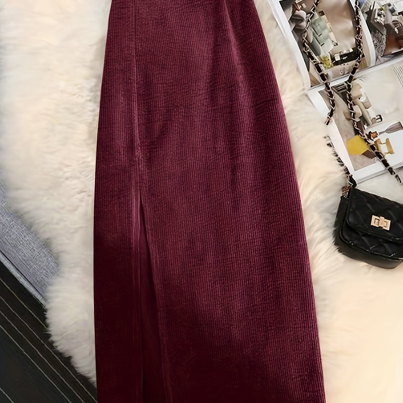 TEMU Falda corta de elegante con abertura lateral para mujer, otoño invierno (cinturón no incluido)