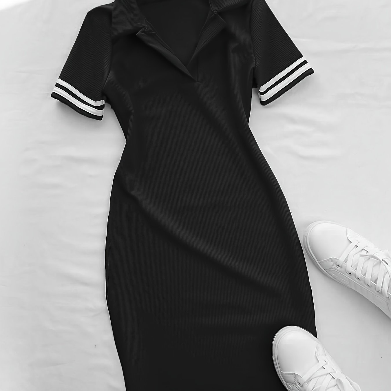 TEMU 여성 패셔너블 폴로 칼라 원피스, 핏 좋은 허리, 슬림핏, 스타일리시하고 다재다능한 여성 펜슬 스커트 드레스