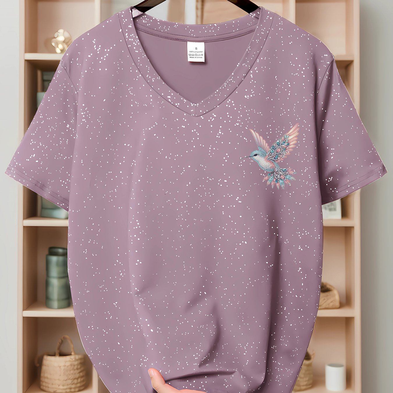 TEMU [new Summer Fashion] Women's Fashion Trend Women's Clothing Thin Sequins Short Sleeve V-neck T-shirt Versatile Trendy Brand Short Sleeve