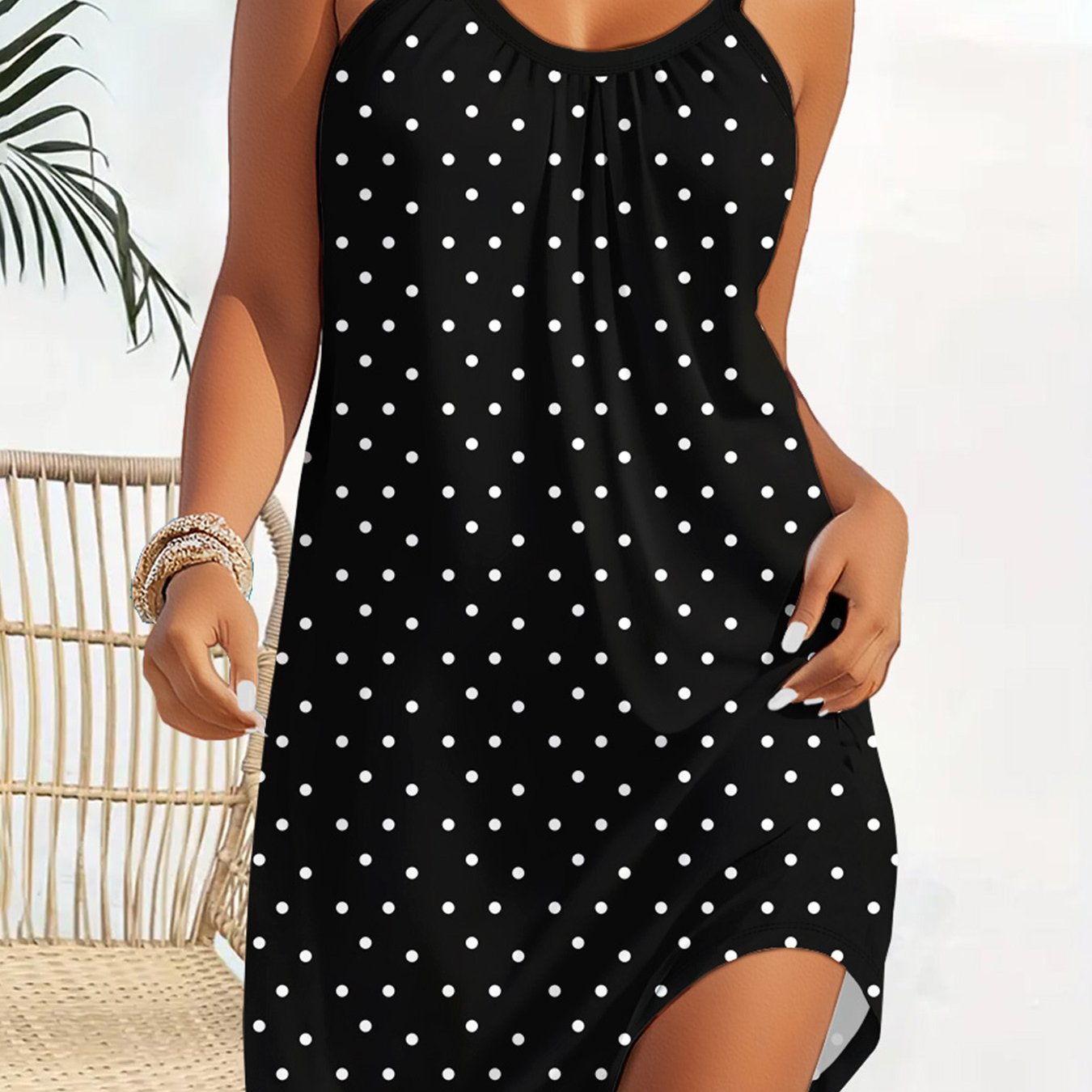 European And American Women's Sleeveless Printed Beach Dress