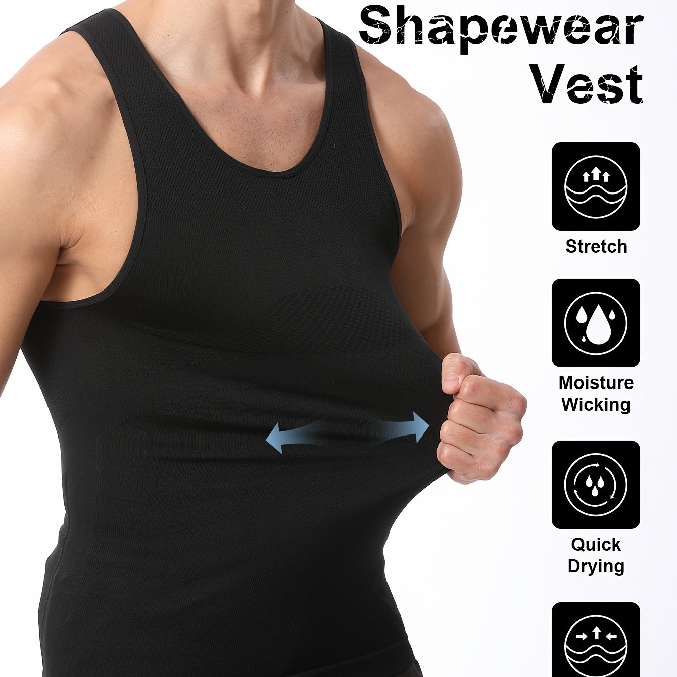 TEMU Men's Elastic Compression Sleeveless Vest, Chest Shaping Tummy Control Style, Sports Casual All-match Top