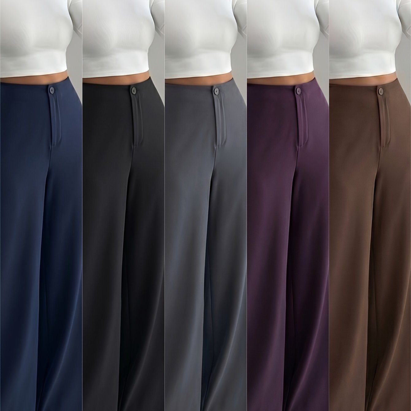 TEMU Women's 5pcs High Waisted Wide Leg Dress Pants, Casual Flowy Stretch Long Palazzo Trousers, Business Work Office Pants For