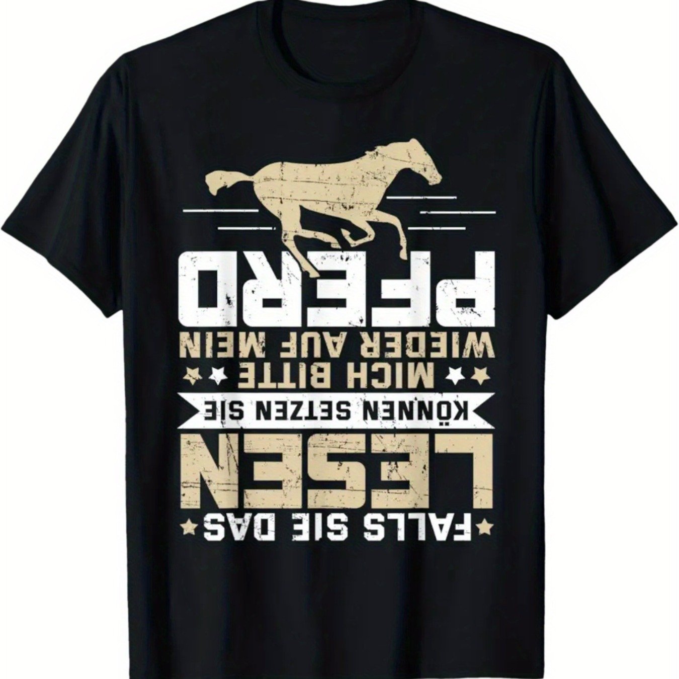 Image of Funny Horse Saying T-shirt | German Equestrian Humor, Black With , Casual Round Neck, Short Sleeve, Fit, Perfect For , Casual Attire