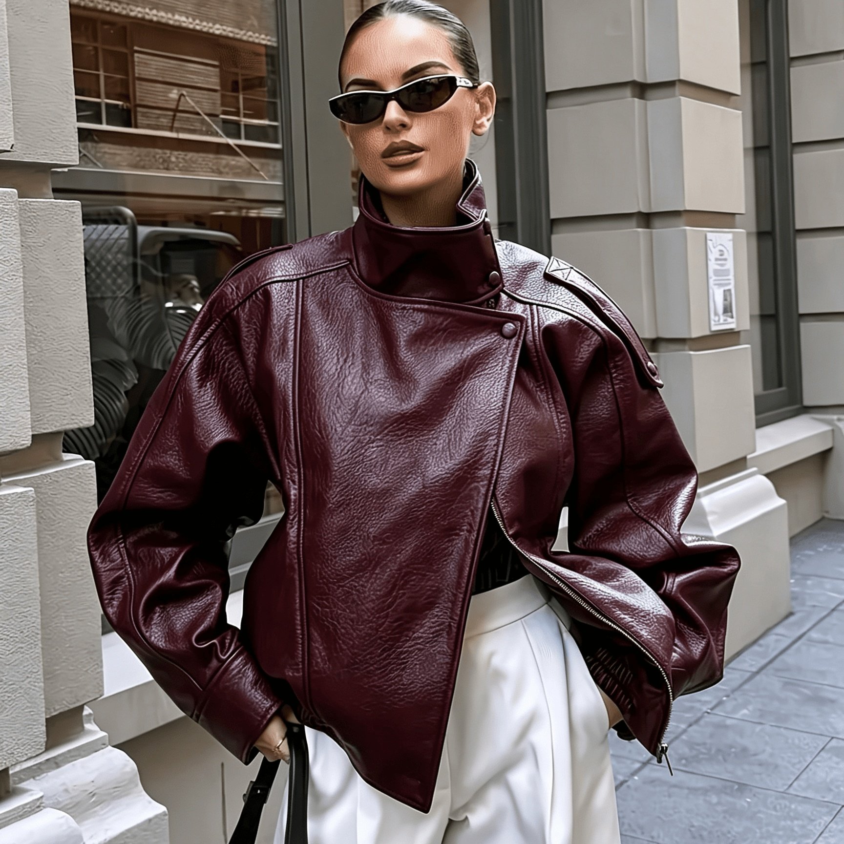 TEMU Jacket, Autumn Versatile Loose Casual Lapel Short Coat Women's Zipper Pocket Stand Collar Short Solid Color Pu Women's Jacket, Elegant Fashion