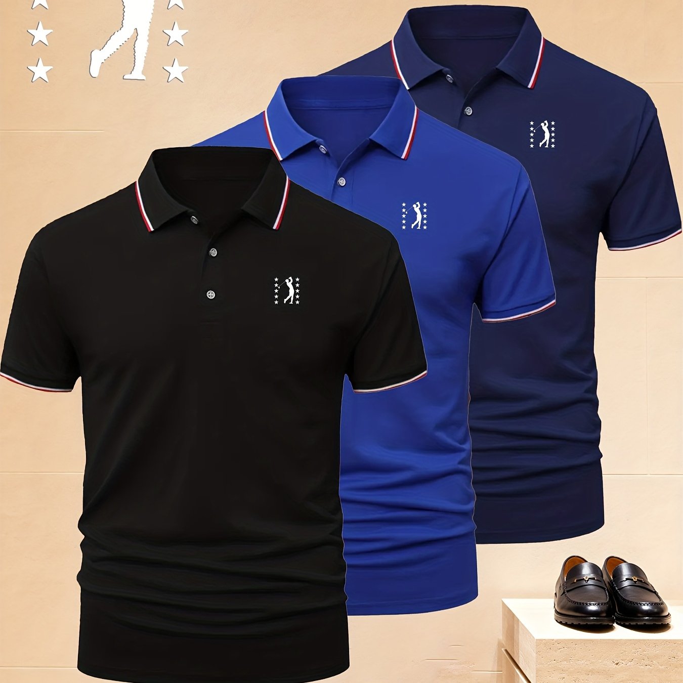 Three-piece Set: Shirt Top, High-end Men's Shirt, Made From High-quality Fiber Fabric, Featuring An Print On The Left Chest. A High-quality Garment For Everyday Casual Wear