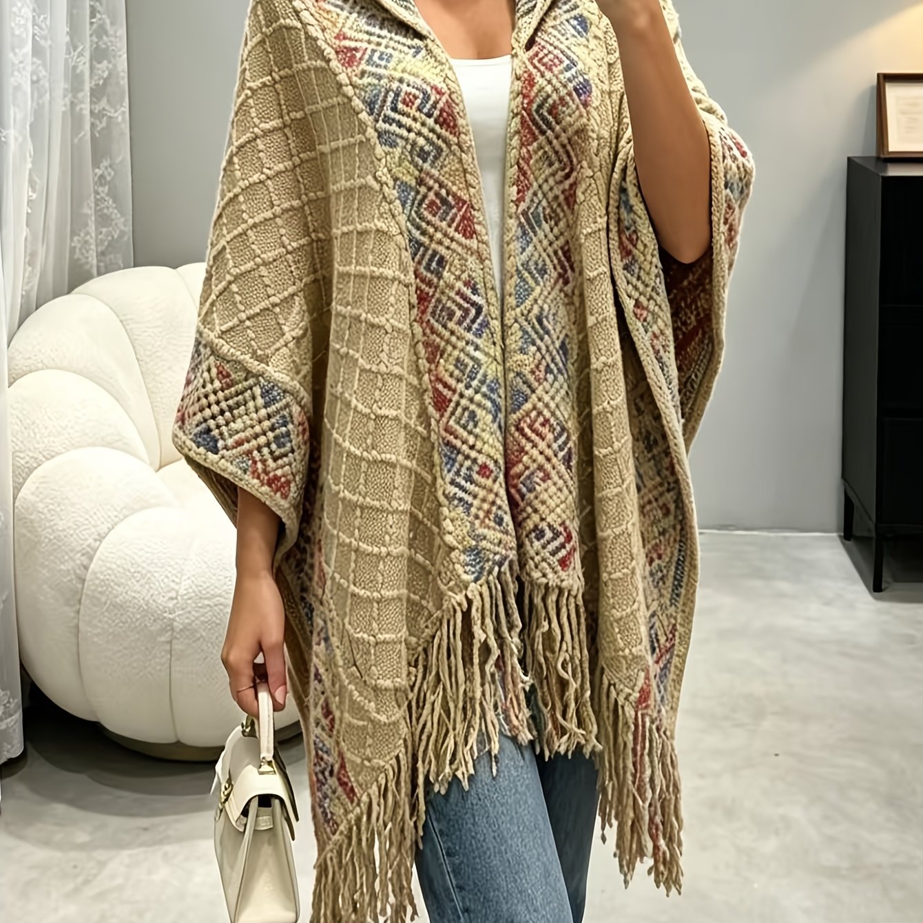TEMU Plus Size, Women's Tops, Large-sized Cardigans, -style Hooded Shawl Scarves, Fringed Cardigan Cloaks, Cardigan Coats, Pullover Tops, Women's