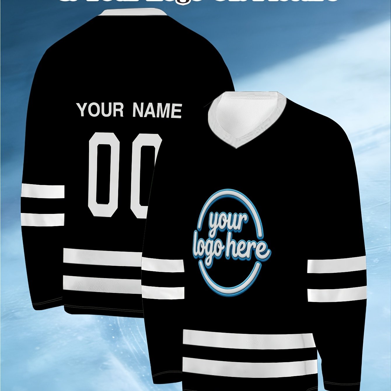 TEMU 1 Customizable Men's Hockey Jersey - Personalize Name And Number, Color-, V-neck Long-sleeved Hockey Jersey, Suitable For Fans, Players And