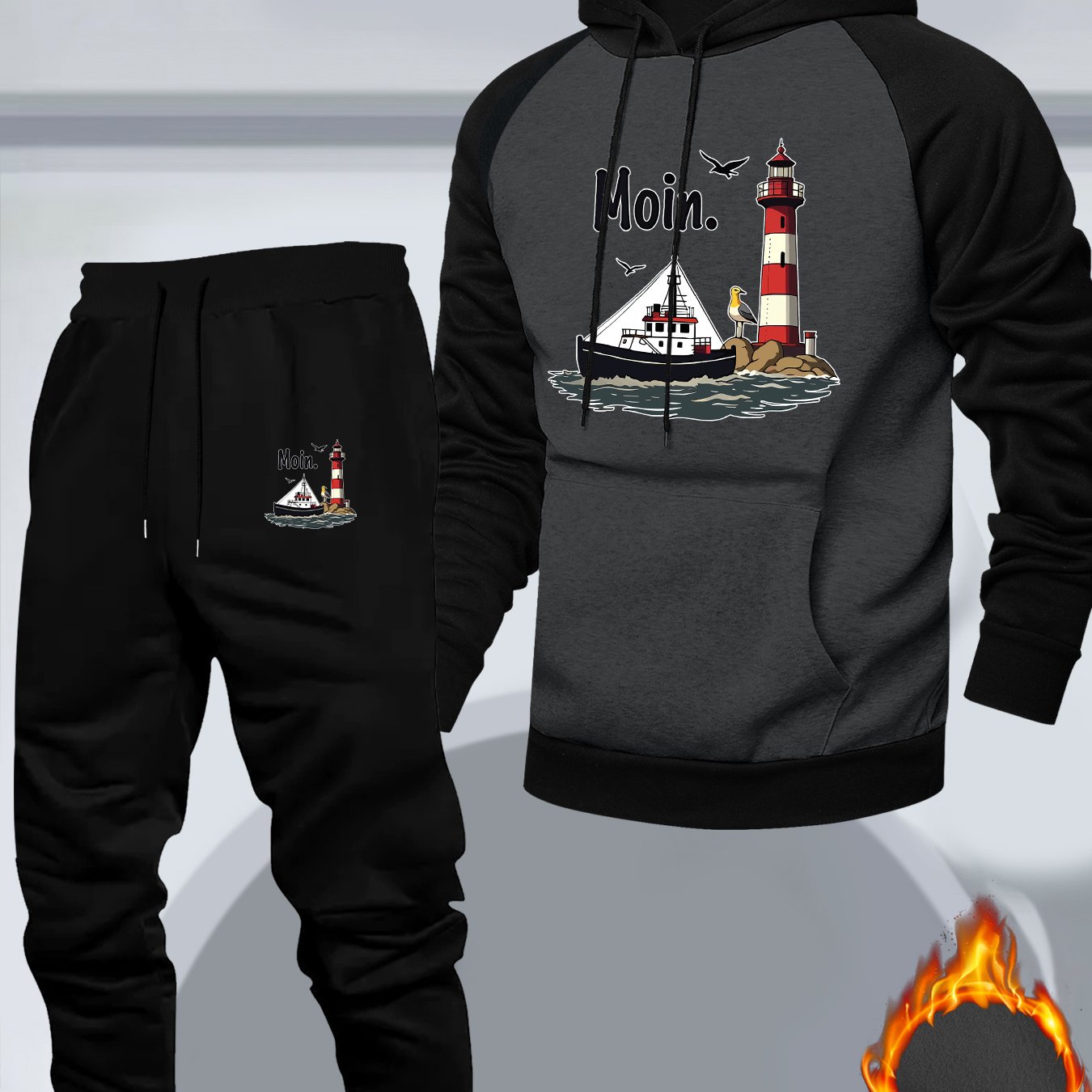 E-shop Lässiges Herren Sport Kapuzenpullover Zweiteiler Set, mit einem farblich blockierten Hoodie, ein trendiges und vielseitiges Outfit mit einem