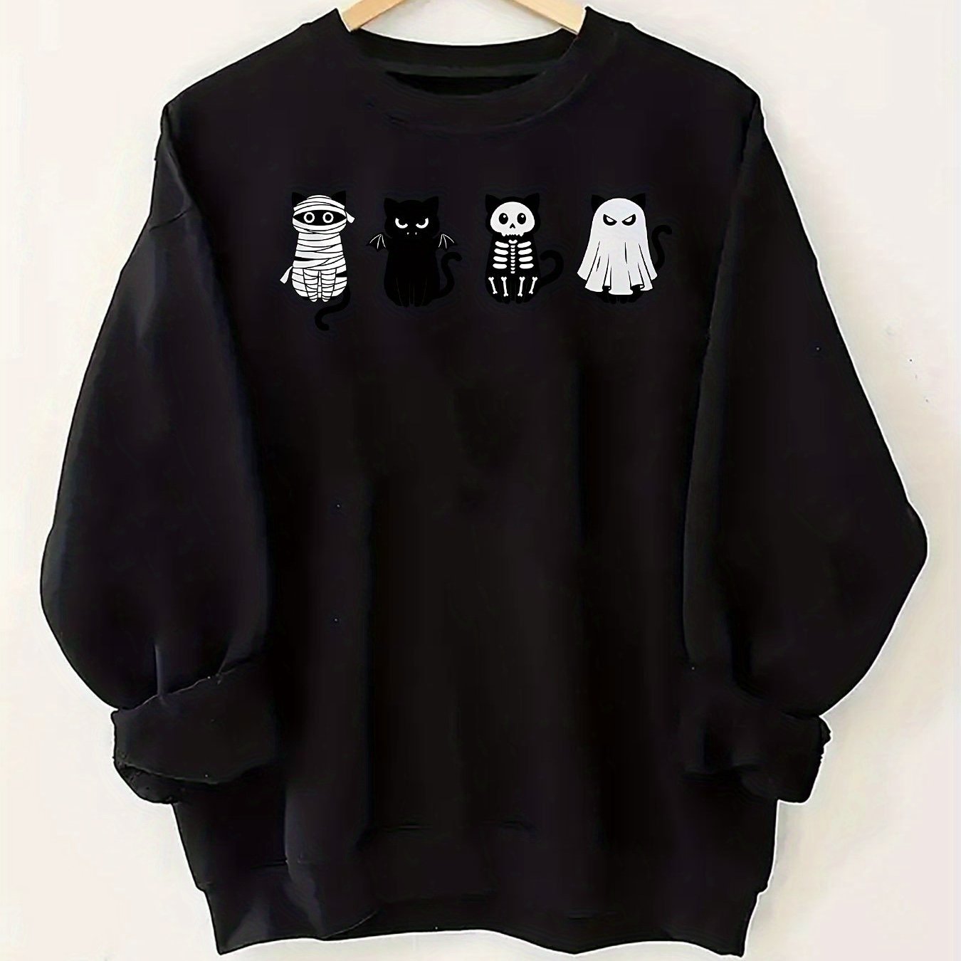 TEMU Plus -pack Fashion Women's Elegant Y2k Style Bandage , Bat, Skull & Graphic Print Plus Size Lined Crew Neck Sweatshirt Pullover Long-sleeve