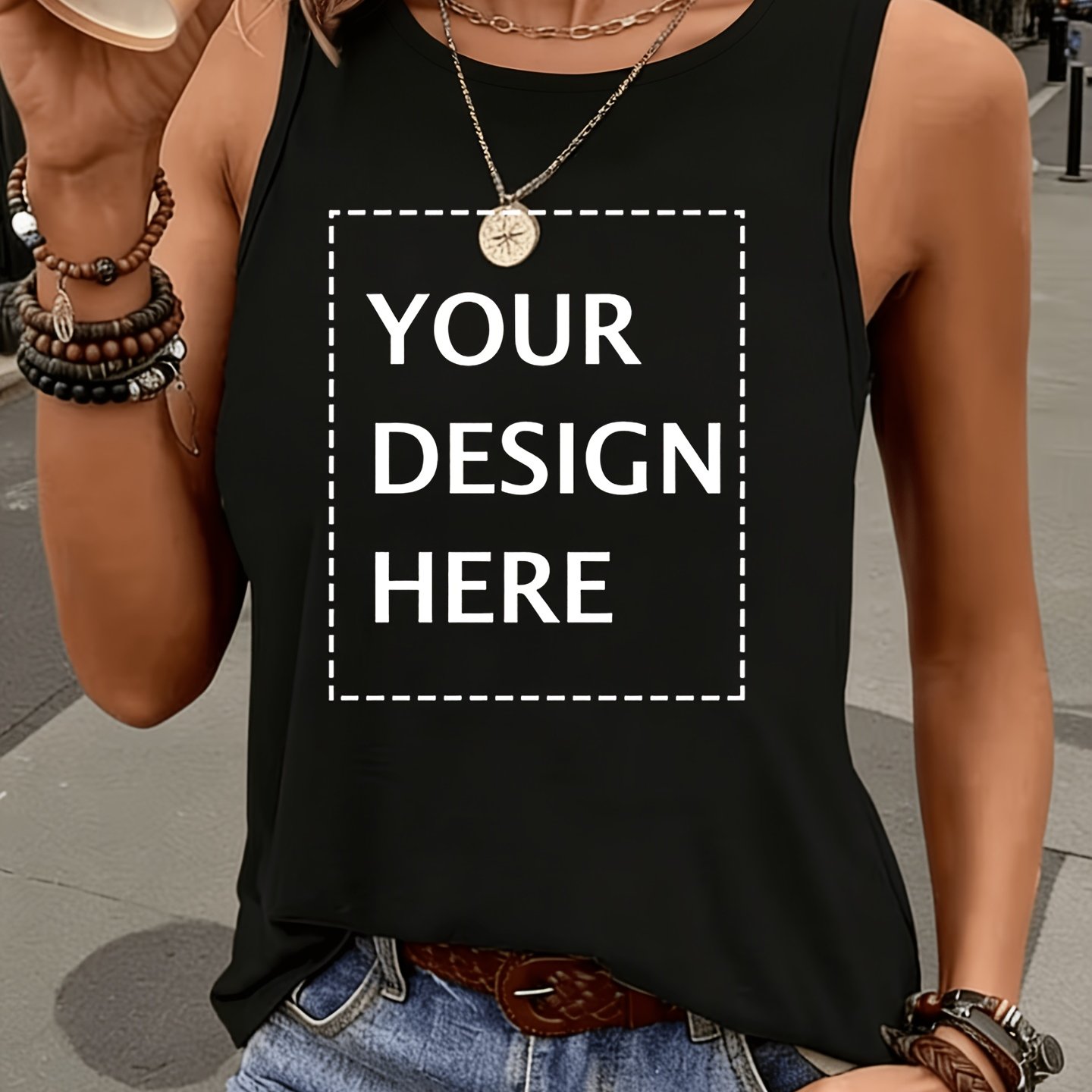 TEMU 07# [Stile Personalizzabile] Gilet da Donna Casual Senza Maniche con Stampa Personalizzabile di Foto e Testo - Top e Traspirante Senza Maniche,