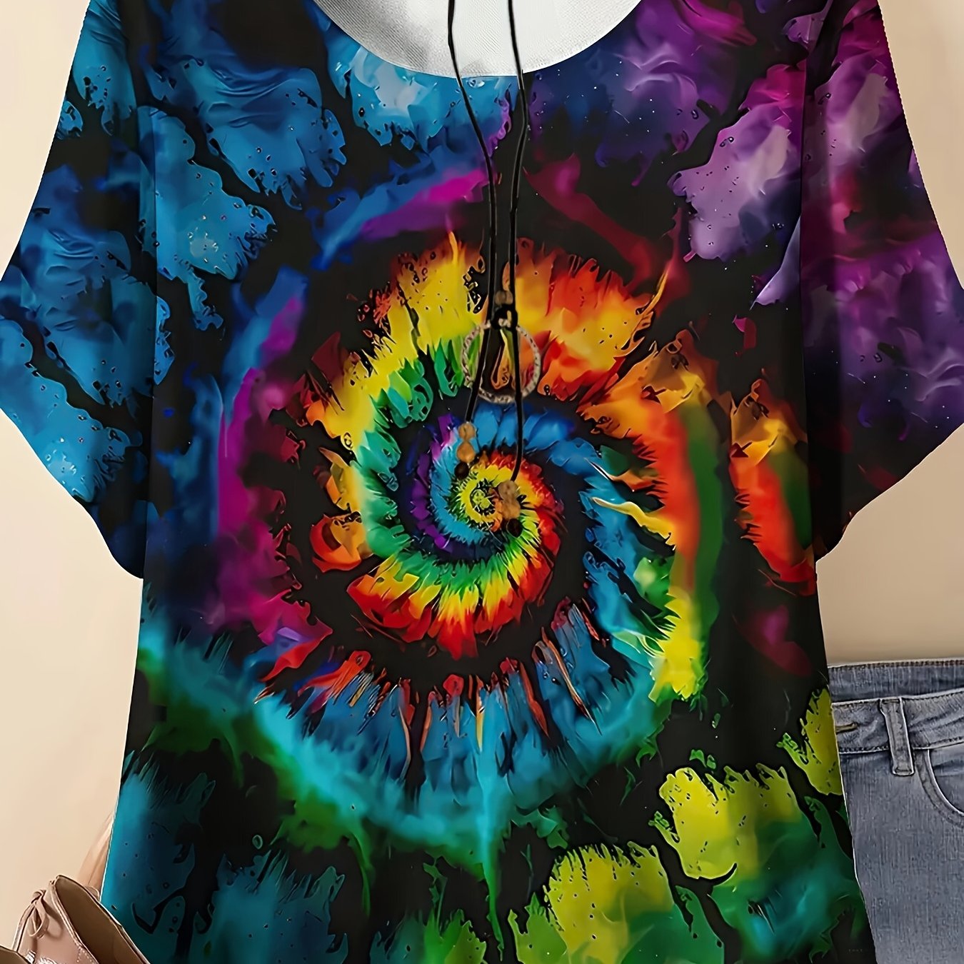 TEMU Women's Plus-size Round-neck T-shirt, Suitable For Daily And Casual Occasions