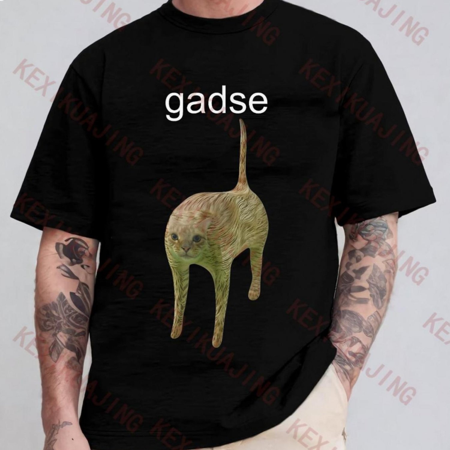 Image of Men's 180g Gadsen Cat T-shirt With Gadse Lettering Minimalist Round Neck Casual Suitable For And Wear Perfect Outfits Couples Green Tabby Design