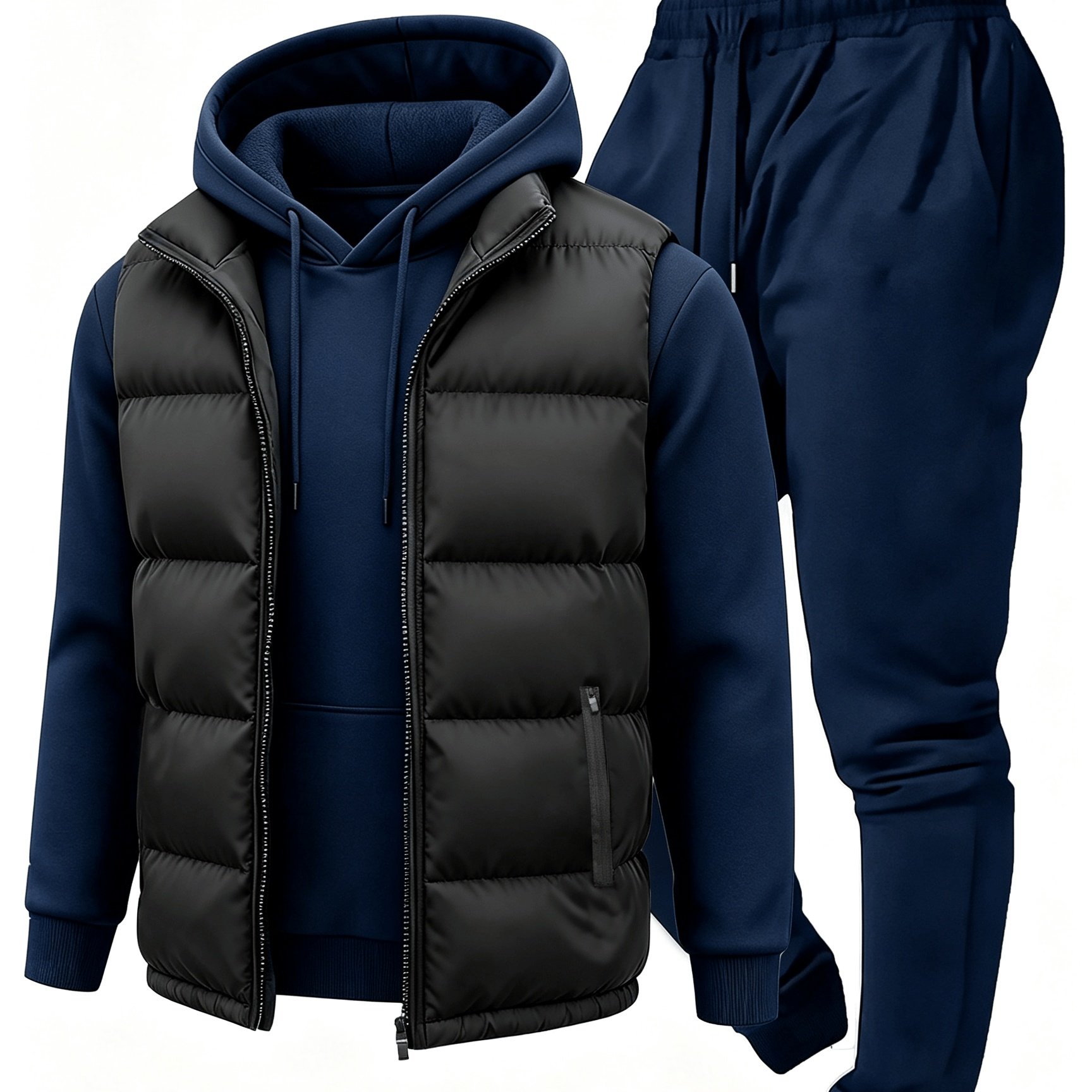 3pcs Casual Vest Set for Men: Hoodie and Drawstring Trousers