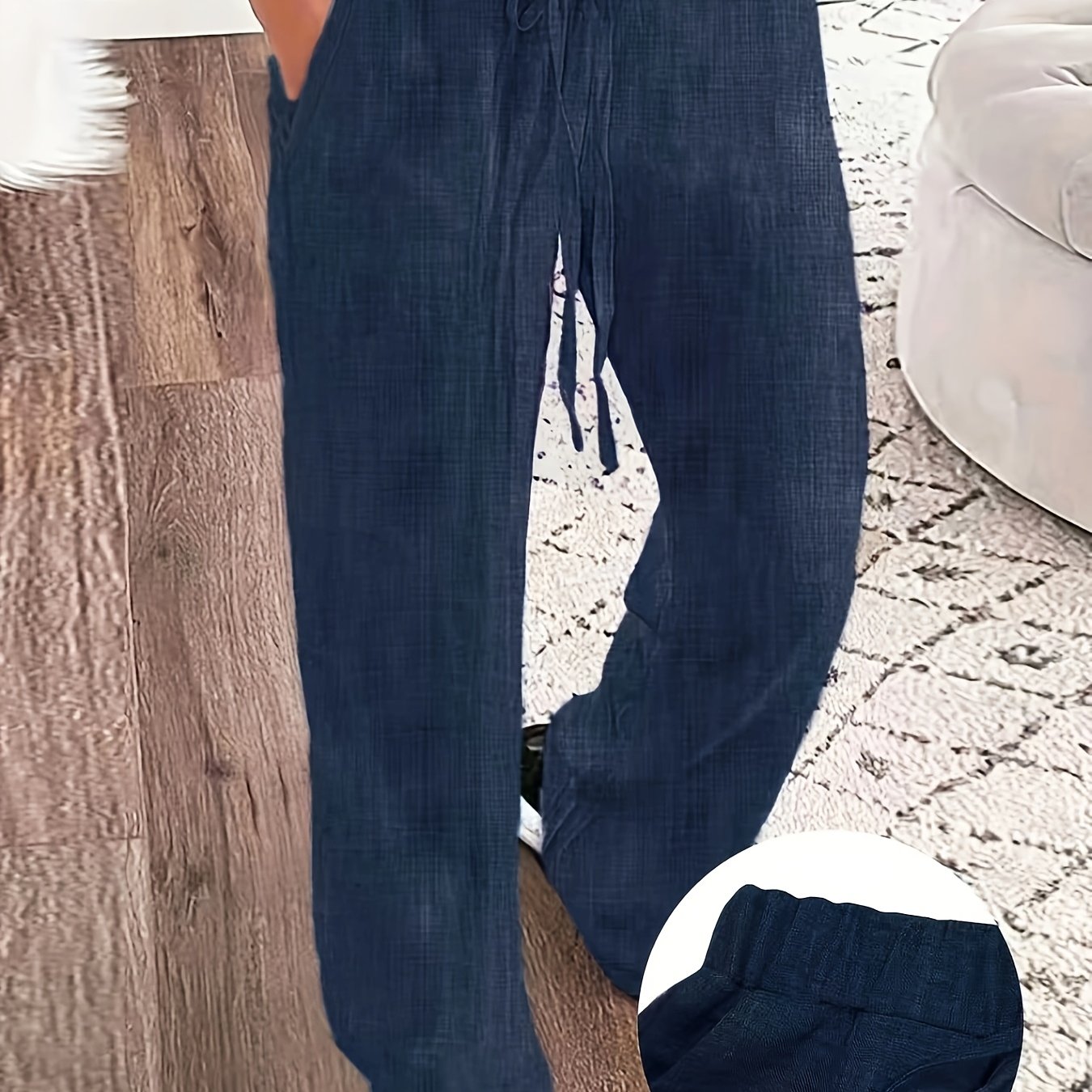 TEMU Plus Size, Elastic Waistband Plus-size Women's Trousers With Insert Pockets, 100% Polyester Fabric, Comfortable And Versatile