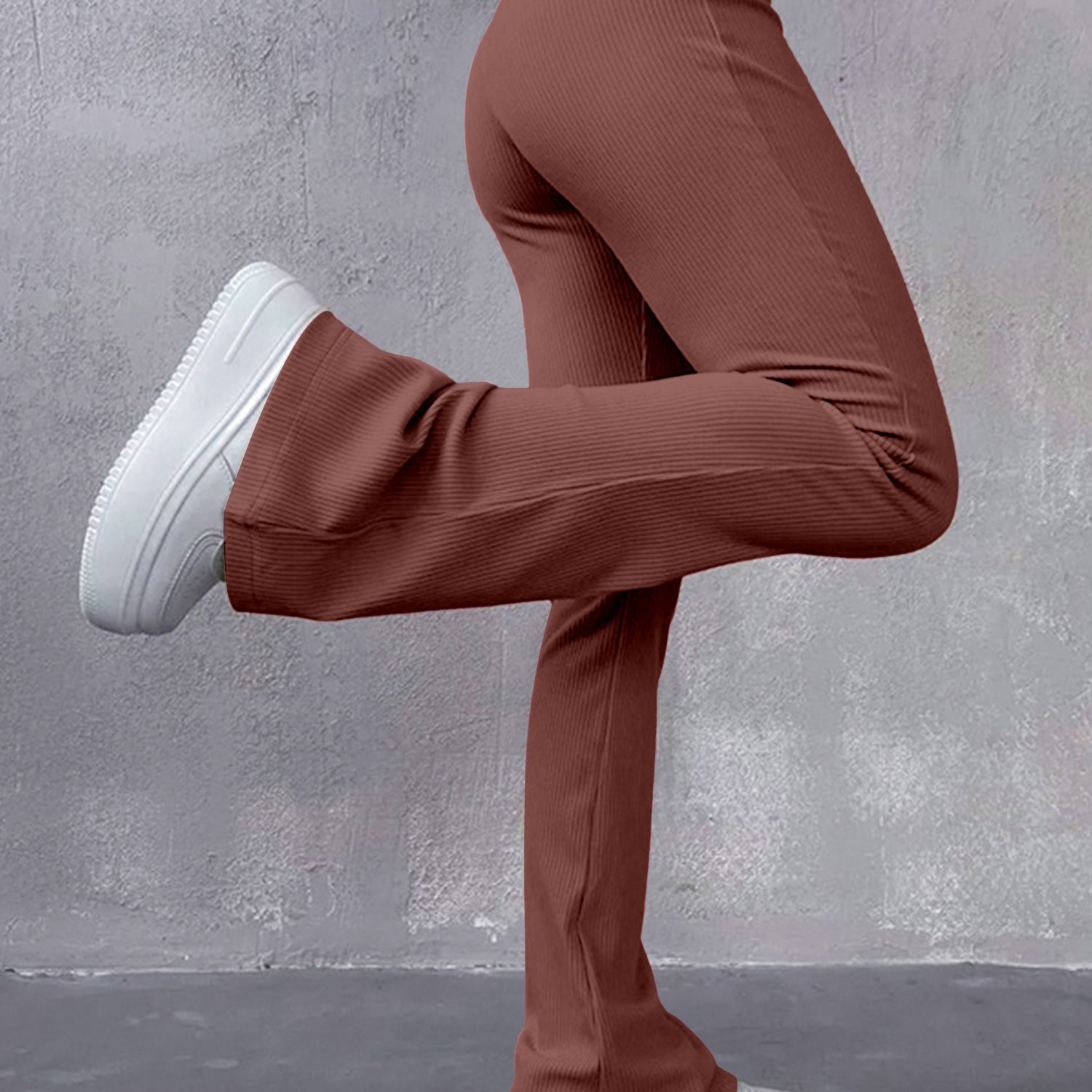 TEMU Women's High-waisted Stretchy Flared Leggings With Elastic Waistband - Quick-dry Yoga Pants For Running, Gym & Casual Wear, Solid Color Workout
