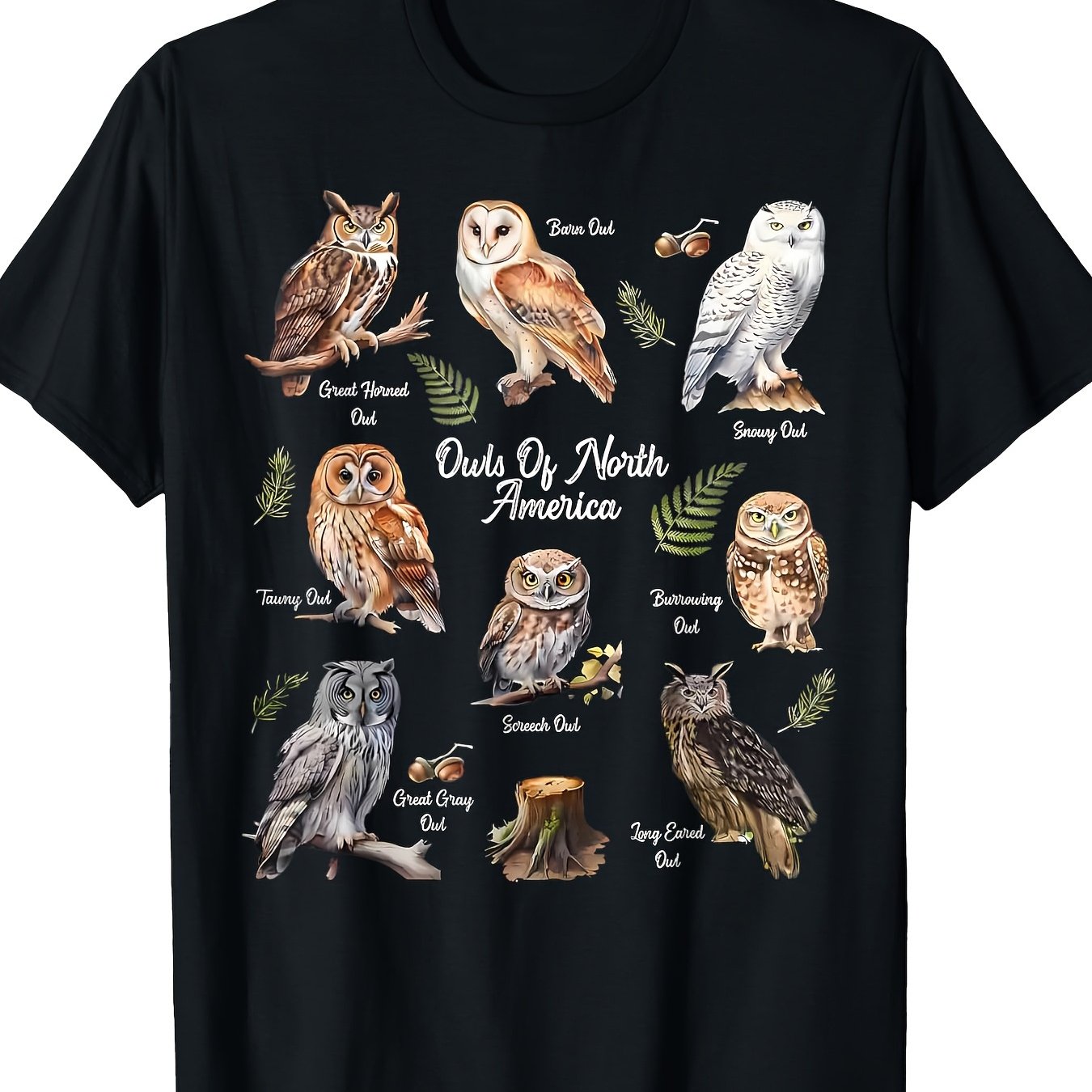 TEMU Eule Typ Nordamerikanischer Greifwaldvogel T-Shirt 220G T-Shirt 100% Baumwolle T-Shirt