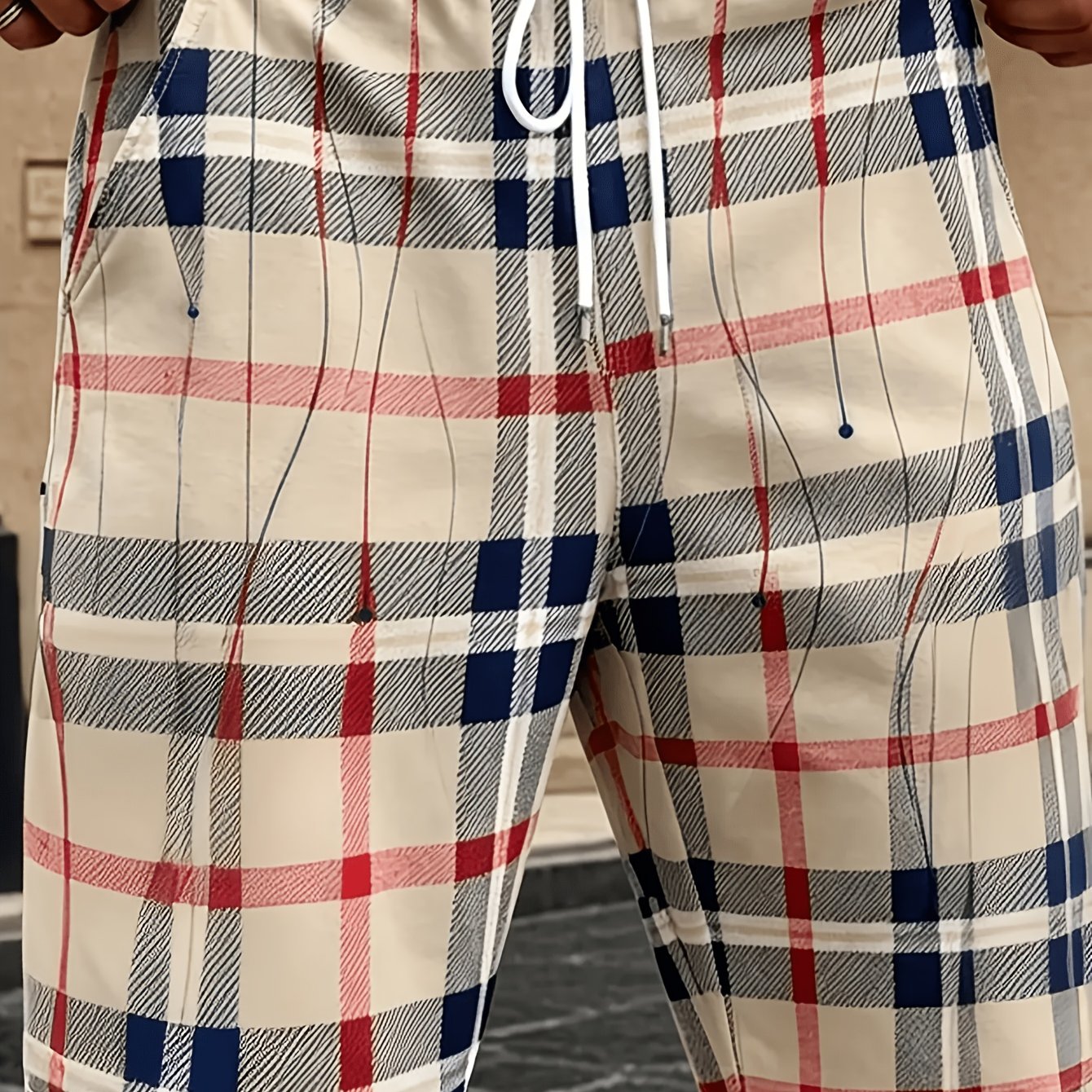 TEMU Men's Plus Size Plaid Shorts - Vintage Style, Loose Fit Summer Beach Shorts For Big & Tall Men, With Side Pockets, Casual Shorts, Machine