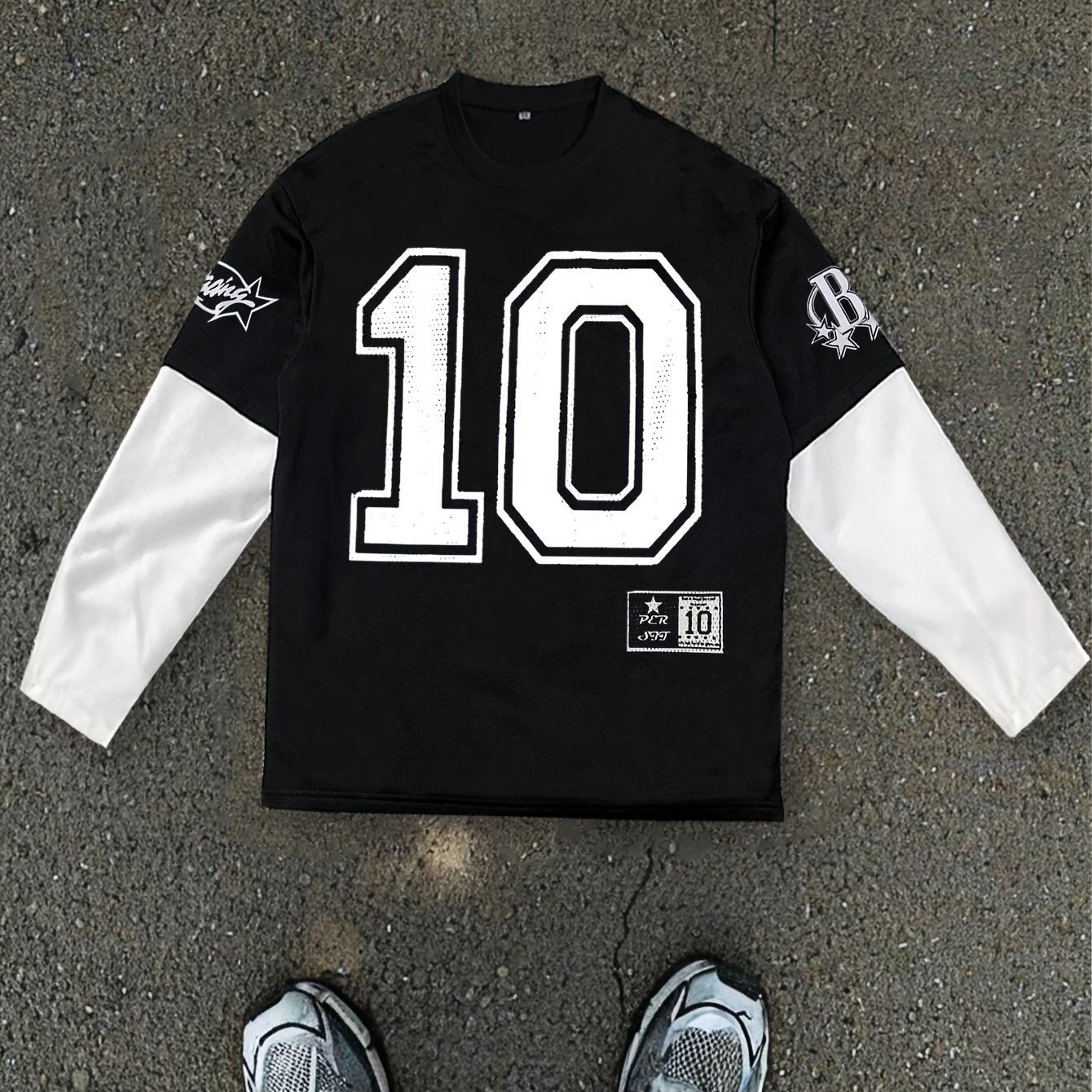 Image of Men's Spring Autumn Athletic Style Fake Two-piece Long Sleeve , Spring Autumn Outdoor Basketball Sports Jersey