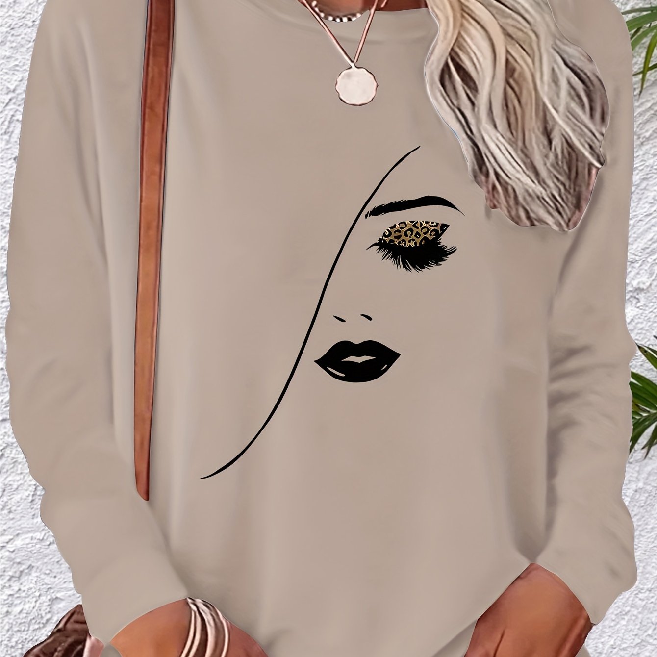 TEMU Graphic Print T-shirt, Long Sleeve Crew Neck Casual Top For Spring &amp; Fall, Women's Clothing