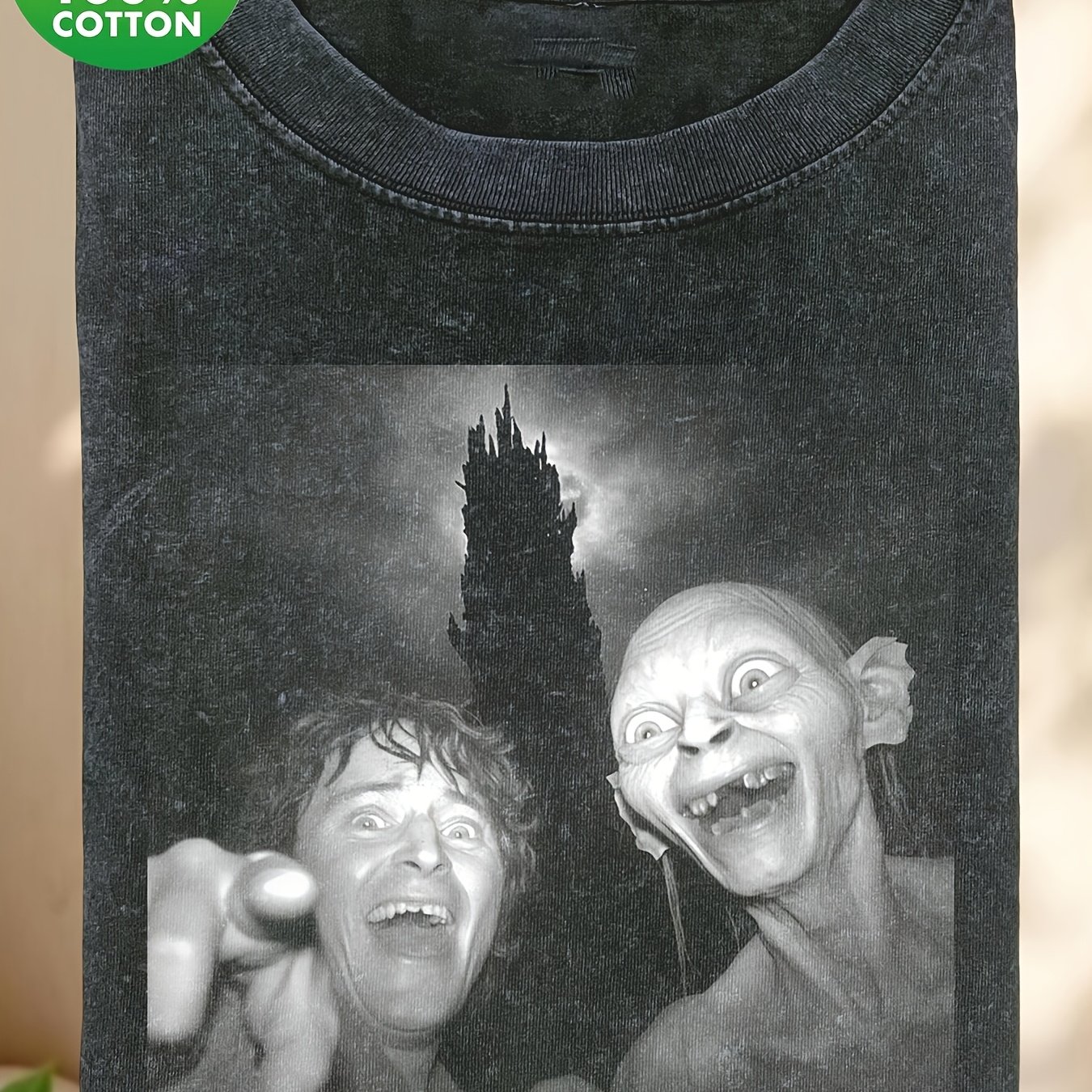 Image of Frodo Gollum Selfie At Mordor Washed Men's T-shirt, 230g Pure Cotton, Men's Summer Clothing, Vintage Distressed Style, Men's Gift, Casual Outing And Vacation