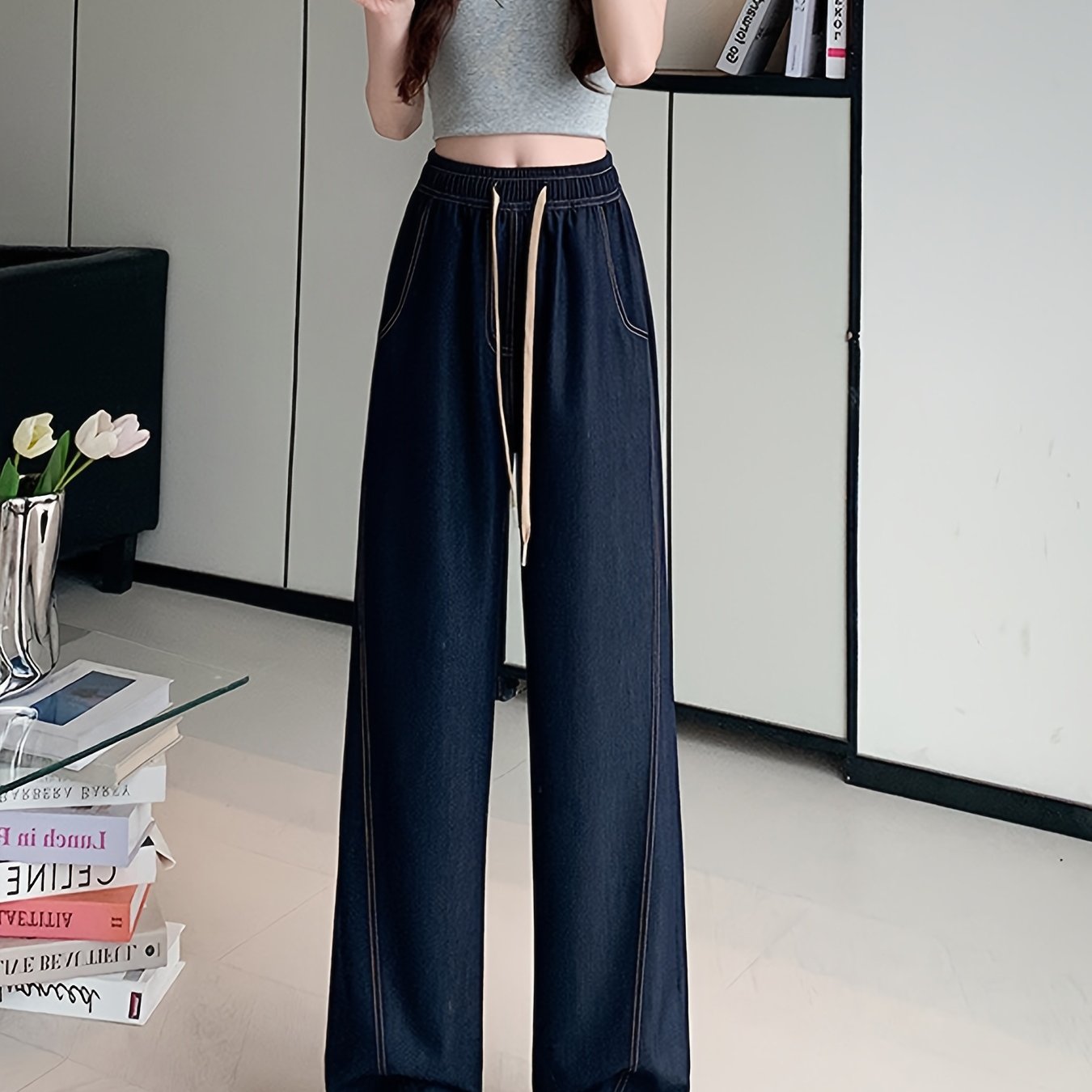 TEMU 春夏向けの新型ルーズフィットで万能な薄手の涼しいトなワイドレッグパンツ。新型ハイウエストのトレンディなレディースロングパンツはドレープ感があります。新型カジュアルワイドレッグパンツでお出かけに。新型なワイドレッグパンツは通勤にも気品を添えます。