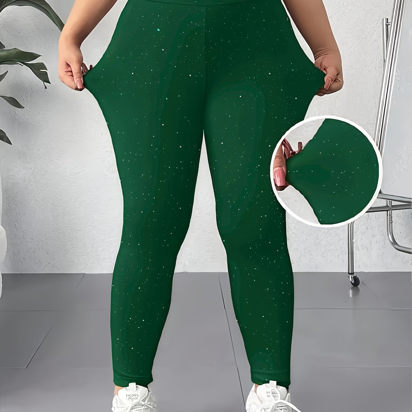 TEMU Legging grande taille pour femme, taille haute et extensible, pantalon brillant, legging à paillettes à motif de fête