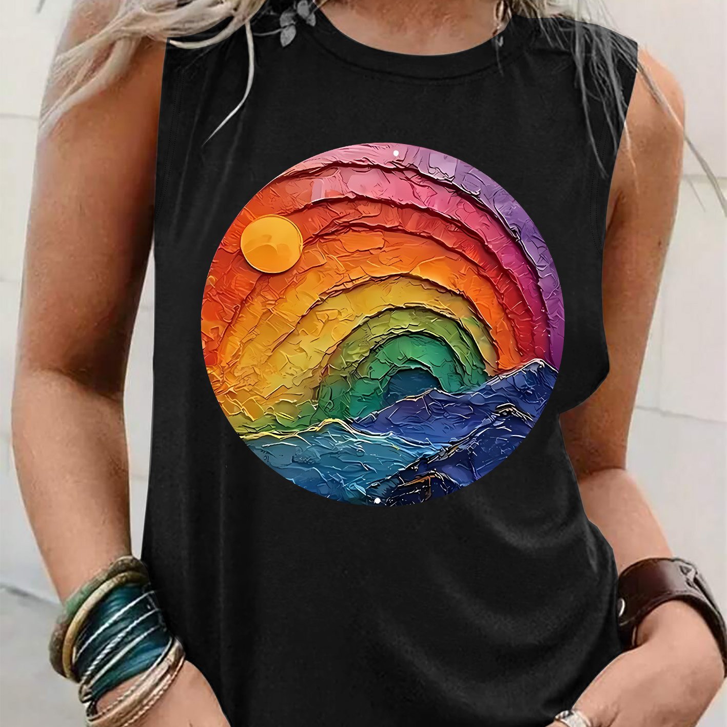 TEMU Camiseta sin con estampado , Top casual sin para verano y , Ropa de mujer