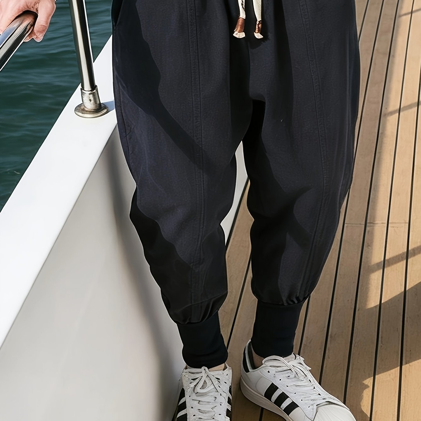 Back-to- 1pc Casual Textured Fabric Men's Pants, Elastic Waist Jogger Harem Ankle Pants, -like Fabric Texture, Draping Feel, Comfortable And Breathable, For Campus, Daily Commuting, , And