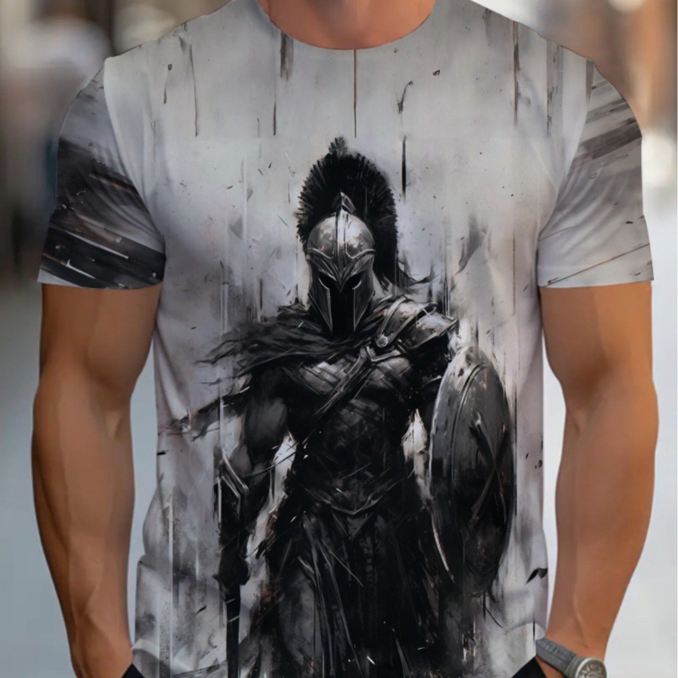 TEMU [printed Design â Not Textured] Men' Warrior T-shirt - Ancient Greek Design With Sparta 01, Lightweight And Durable Material, Regular Fit With