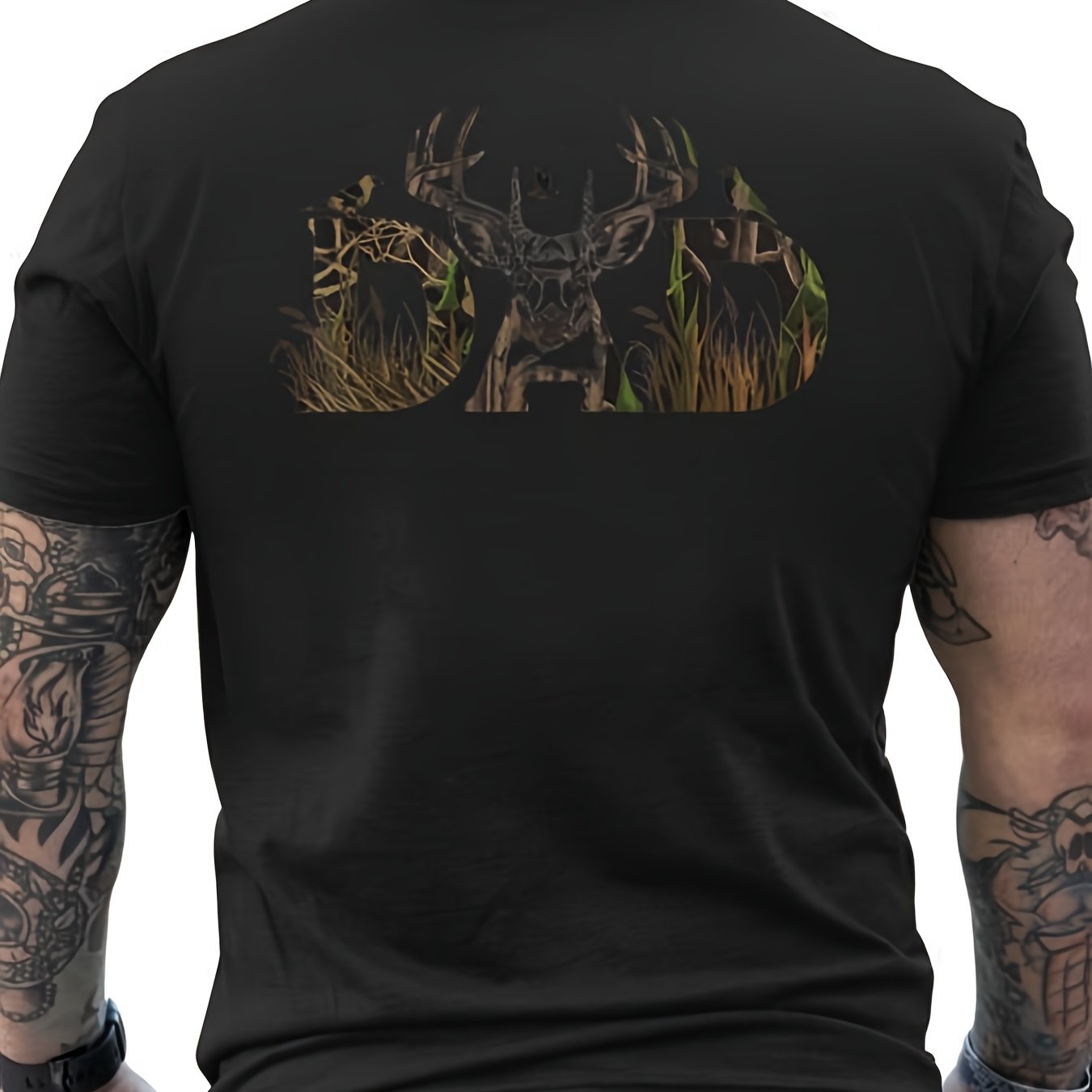 TEMU Camo Deer Hunting Dad Hunting Dad Apparel Men's T Shirt Back Print-machine Washable Perfect For Team Building & Events Everyday Tshirt