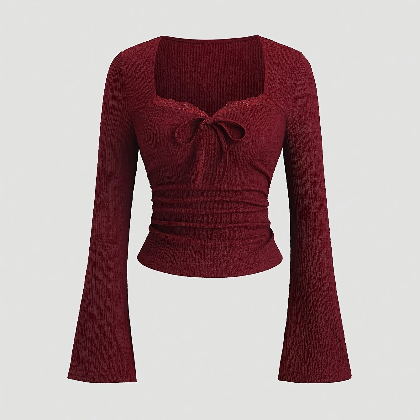 TEMU Women's Thanksgiving And New Year Outfits, Suitable For Parties, Commuting, Daily Wear, Travel, And Vacations. Red Form-fitting Top, Burgundy