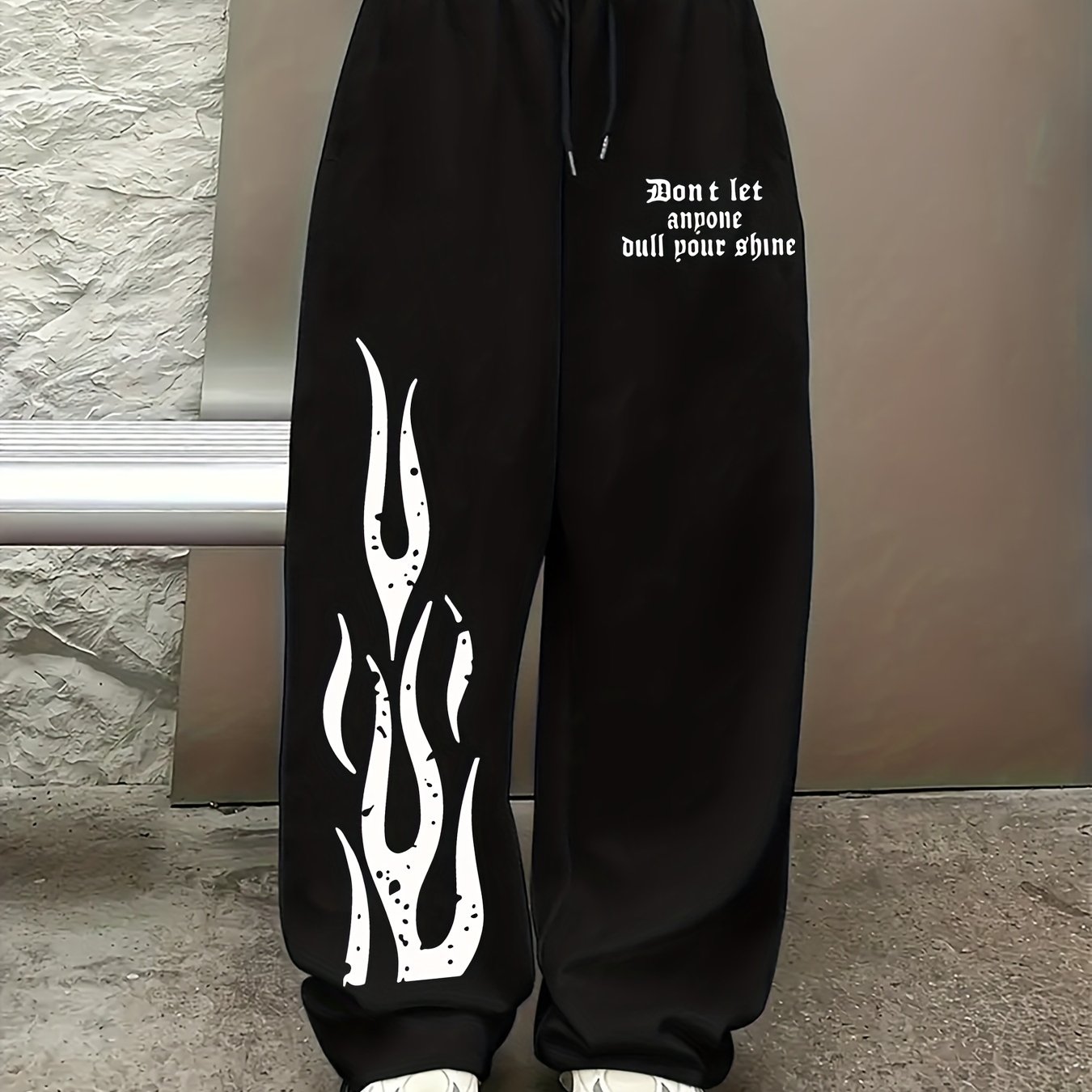 TEMU Women's Casual Letter Print Joggers - Drawstring, Straight-leg Sweatpants With Pockets, Machine Washable