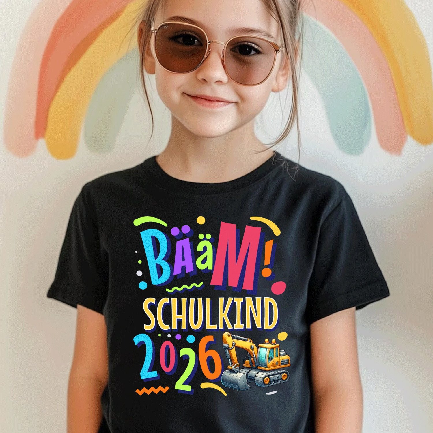 Image of Einschulung Bagger Schulanfaenger 2026 Comfortable Casual Crew Neck Tee For Boys And Girls T Shirt, 200g