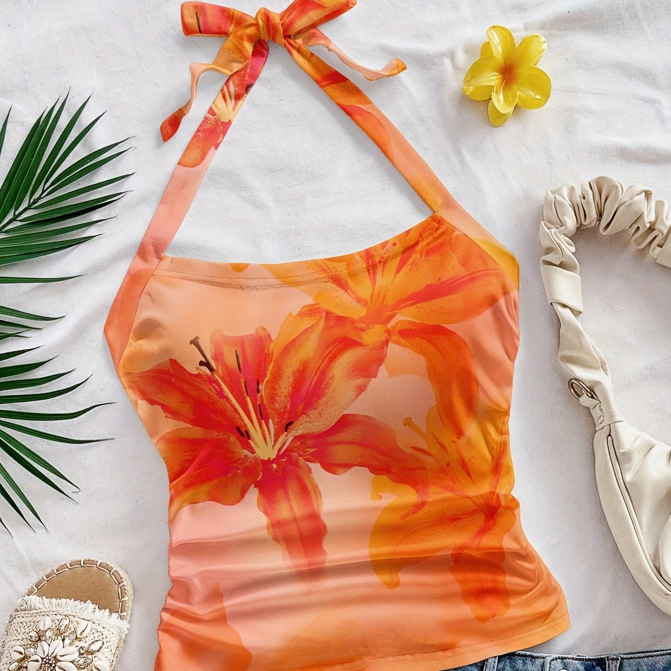 Women's Fashion Halter Lily Print