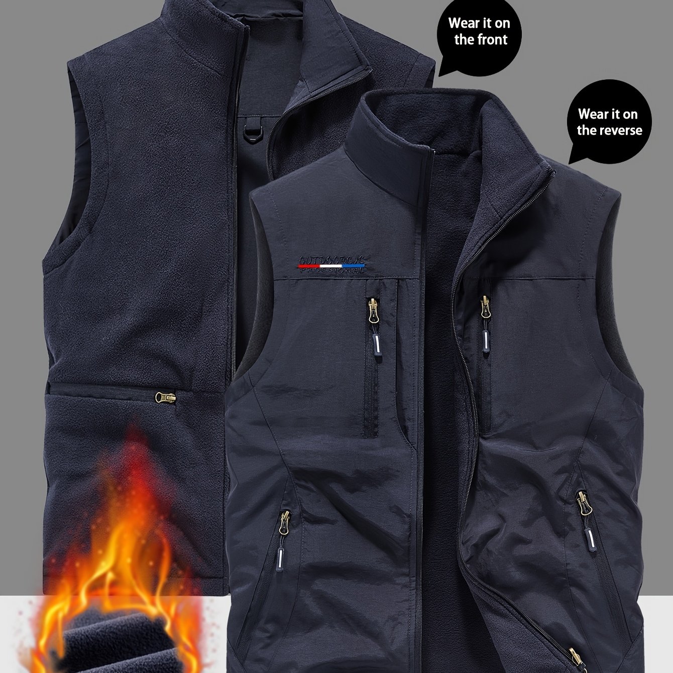 E-shop Neue Herren-Outdoor-Weste für Herbst/Winter, doppelseitig, mit mehreren , fleecegefüttert, lockere Passform, Übergröße, Arbeitskleidung,