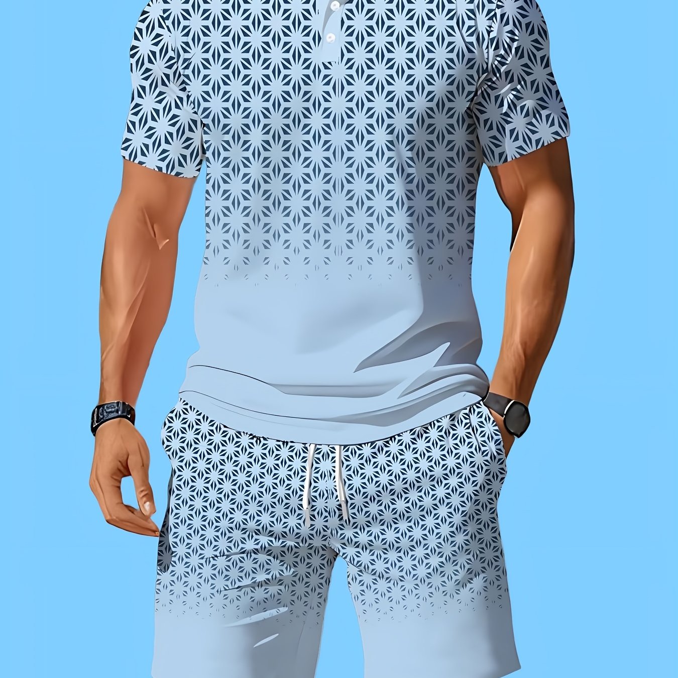 TEMU 2pcs Set Men's New Style Shirt And Elastic Waist Pocket Shorts, Breathable Mesh, Suitable For Outdoor Sports, Leisure And Golf