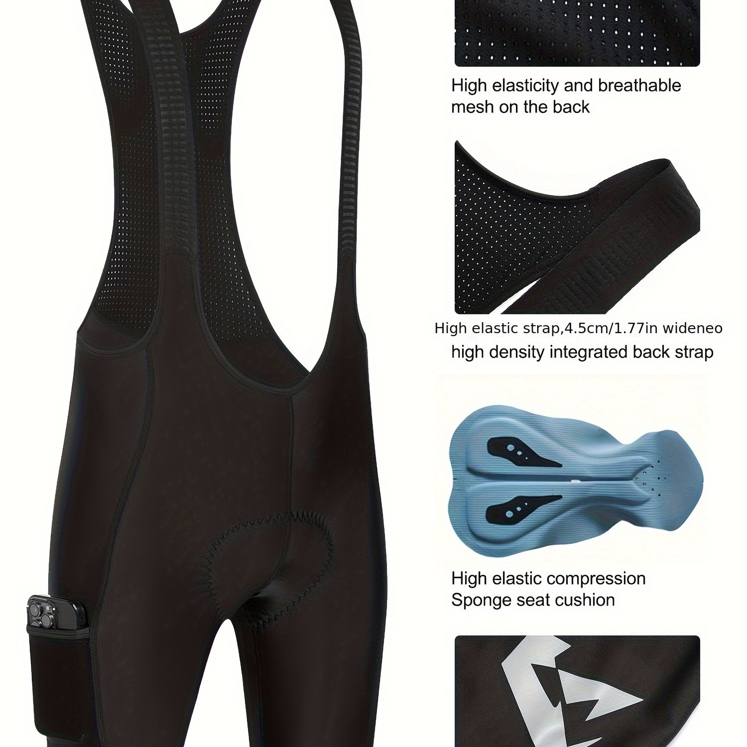 E-shop Herren Rad-Trägerhose mit Polsterung, enge Radhose mit elastischem, schnelltrocknendem atmungsaktivem Material, Fahrradshorts für Rennräder