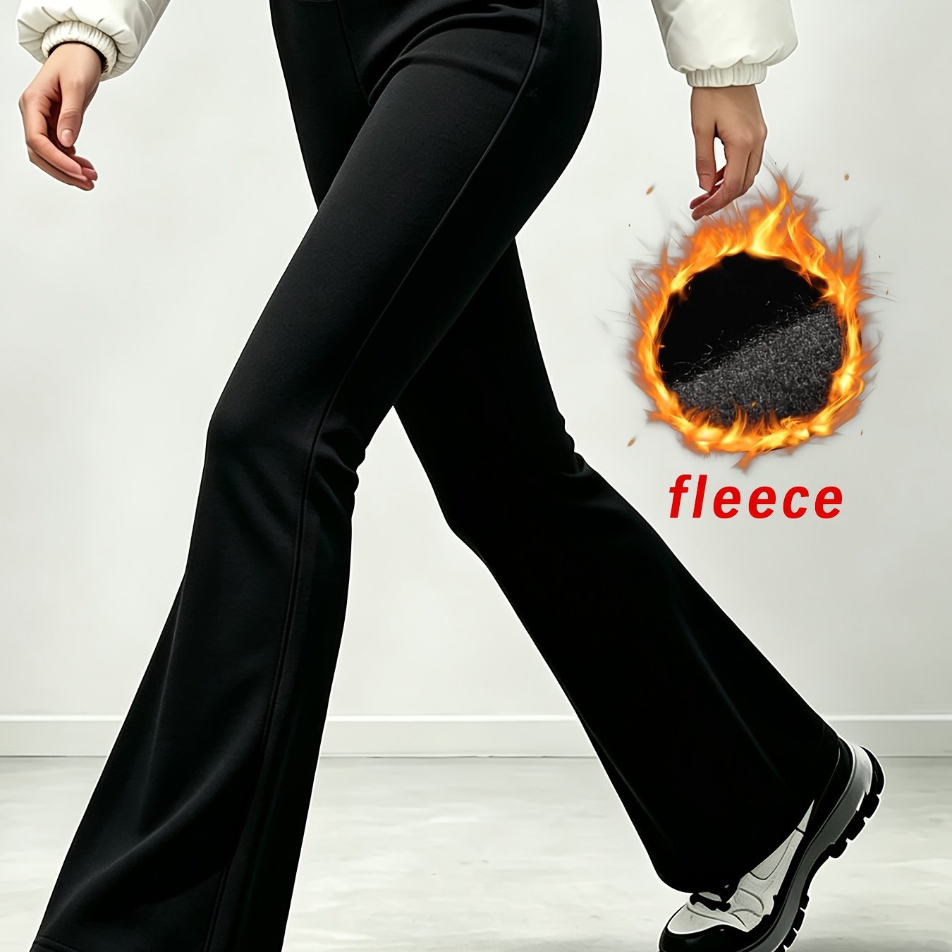 TEMU Pantalon évasé taille haute doublé en peluche pour femmes - Confortable, extensible, super doux, chaud, multicolore, parfait pour le fitness et